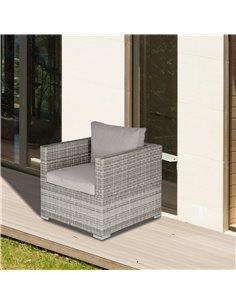 Outsunny Outdoor Single Rattan Sofa Chair Padded Cushion All Weather, Grey 2