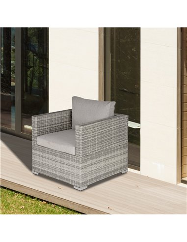 Outsunny Outdoor Single Rattan Sofa Chair Padded Cushion All Weather, Grey