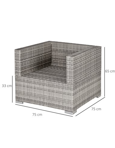 Outsunny Outdoor Single Rattan Sofa Chair Padded Cushion All Weather, Grey