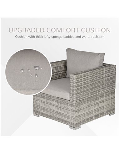 Outsunny Outdoor Patio Furniture Single Rattan Sofa Chair Padded Cushion All Weather for Garden Poolside Balcony Grey