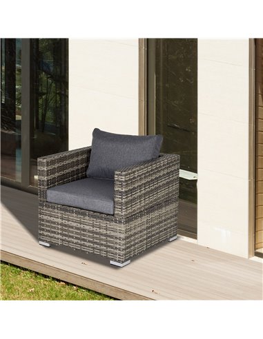 Outsunny Outdoor Single Rattan Sofa Chair Padded Cushion All Weather, Deep Grey