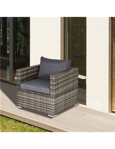 Outsunny Outdoor Single Rattan Sofa Chair Padded Cushion All Weather, Deep Grey - pic 24109 | FastDaddyshop