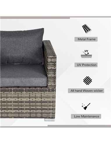 Outsunny Outdoor Single Rattan Sofa Chair Padded Cushion All Weather, Deep Grey