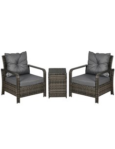 Outsunny 3 pcs PE Rattan Wicker Garden Furniture Set with Table and Chairs, Grey