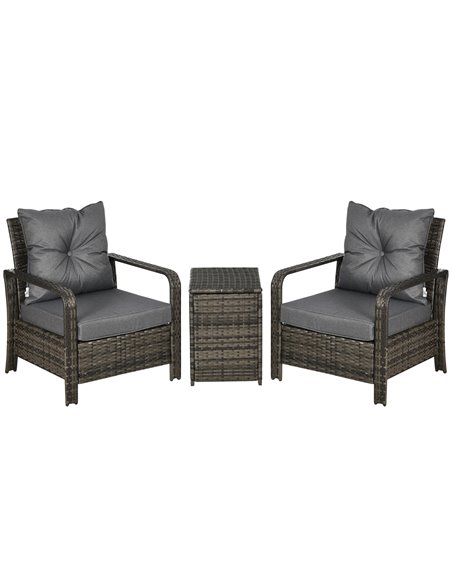 Outsunny 3 pcs PE Rattan Wicker Garden Furniture Set with Table and Chairs, Grey - pic 24126 | FastDaddyshop