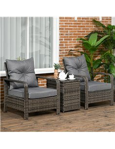 Outsunny 3 pcs PE Rattan Wicker Garden Furniture Set with Table and Chairs, Grey 2