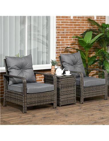 Outsunny 3 pcs PE Rattan Wicker Garden Furniture Set with Table and Chairs, Grey