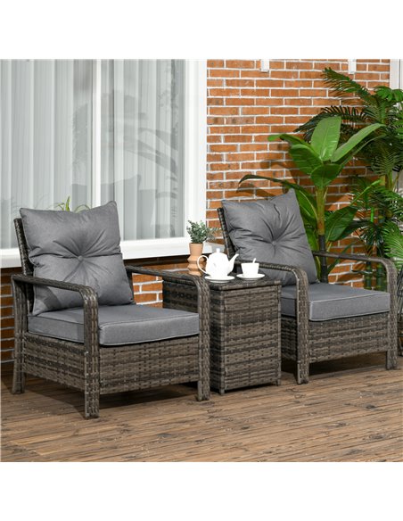Outsunny 3 pcs PE Rattan Wicker Garden Furniture Set with Table and Chairs, Grey - pic 24127 | FastDaddyshop