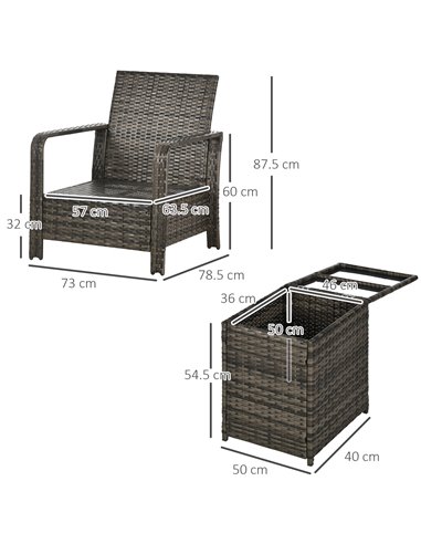 Outsunny 3 pcs PE Rattan Wicker Garden Furniture Set with Table and Chairs, Grey