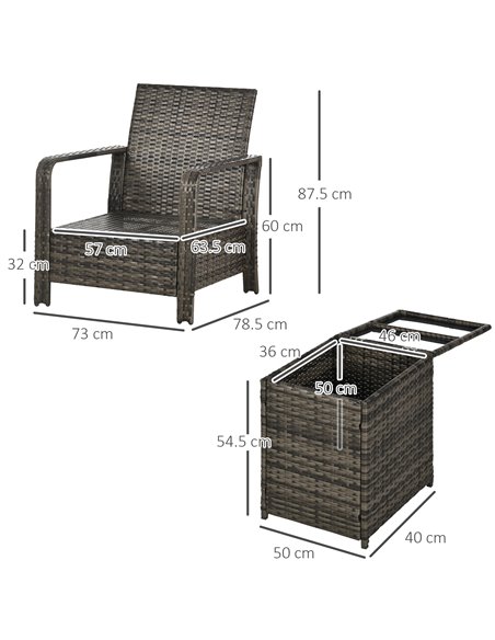 Outsunny 3 pcs PE Rattan Wicker Garden Furniture Set with Table and Chairs, Grey - pic 24128 | FastDaddyshop