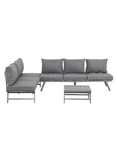 Outsunny 3 Pcs Garden Seating Set with Convertible Sofa, Lounge Table, Padded Cushions, Grey