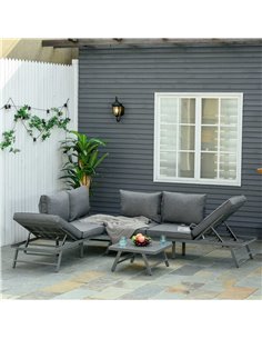 Outsunny 3 Pcs Garden Seating Set with Convertible Sofa, Lounge Table, Padded Cushions, Grey 2