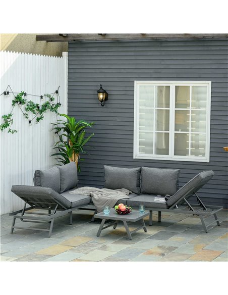 Outsunny 3 Pcs Garden Seating Set with Convertible Sofa, Lounge Table, Padded Cushions, Grey - pic 24145 | FastDaddyshop
