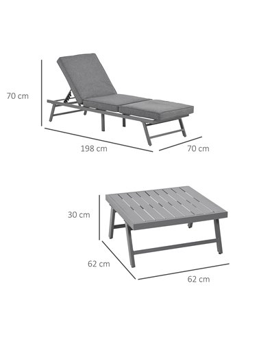 Outsunny 3 Pcs Garden Seating Set with Convertible Sofa, Lounge Table, Padded Cushions, Grey