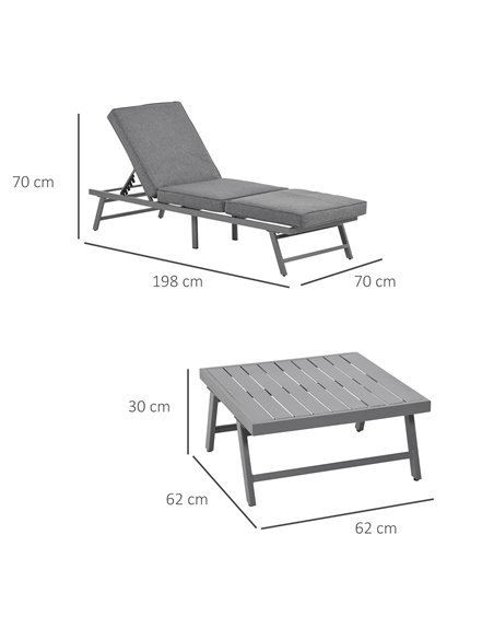 Outsunny 3 Pcs Garden Seating Set with Convertible Sofa, Lounge Table, Padded Cushions, Grey - pic 24146 | FastDaddyshop
