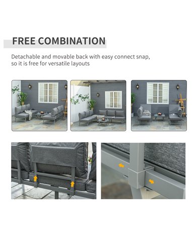 Outsunny 3 Pcs Garden Seating Set w/ Convertible Sofa Lounge Table Padded Cushions Outdoor Patio Furniture Couch Grey