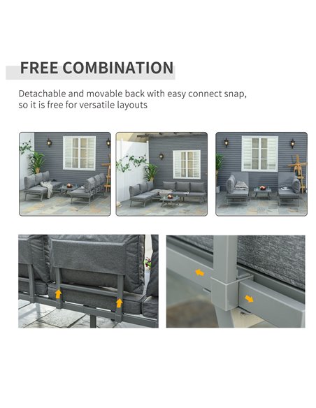 Outsunny 3 Pcs Garden Seating Set w/ Convertible Sofa Lounge Table Padded Cushions Outdoor Patio Furniture Couch Grey - pic 24148 | FastDaddyshop