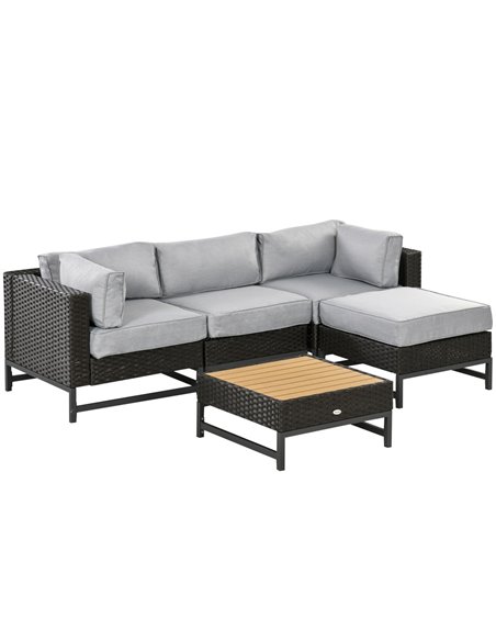 Outsunny 5 Pieces Outdoor PE Rattan Corner Sofa, with Cushions, Table, Grey - pic 24162 | FastDaddyshop
