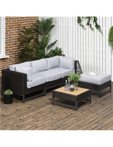 Outsunny 5 Pieces Outdoor PE Rattan Corner Sofa, with Cushions, Table, Grey