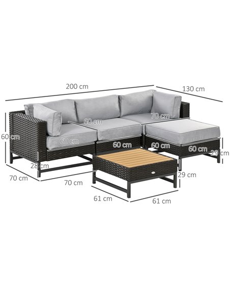 Outsunny 5 Pieces Outdoor PE Rattan Corner Sofa, with Cushions, Table, Grey - pic 24164 | FastDaddyshop