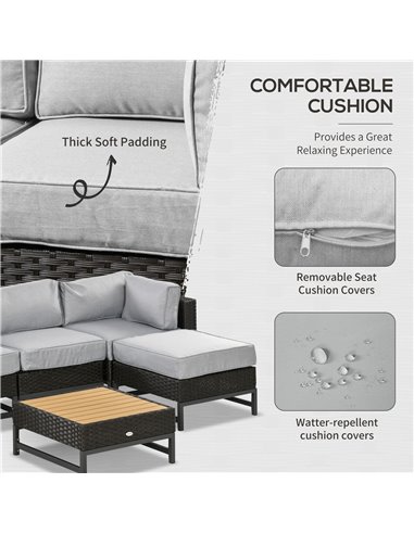 Outsunny 5 Pieces Outdoor PE Rattan Corner Sofa, with Cushions, Table, Grey
