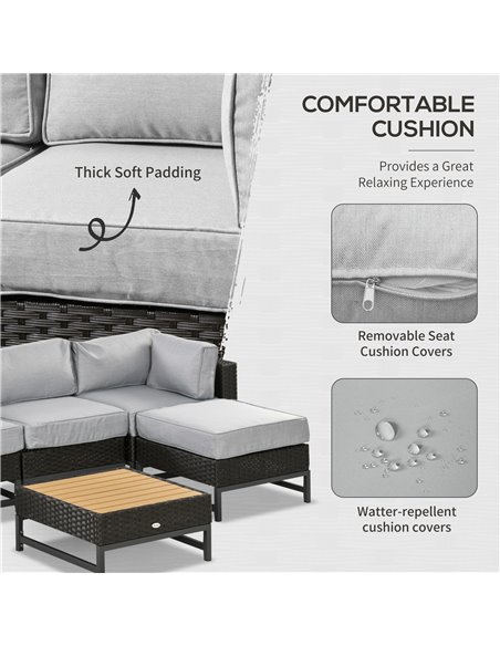 Outsunny 5 Pieces Outdoor PE Rattan Corner Sofa, with Cushions, Table, Grey - pic 24166 | FastDaddyshop