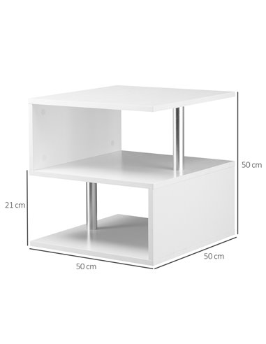 HOMCOM Coffee End Table S shape 2 Tier Storage Shelves Organizer, White