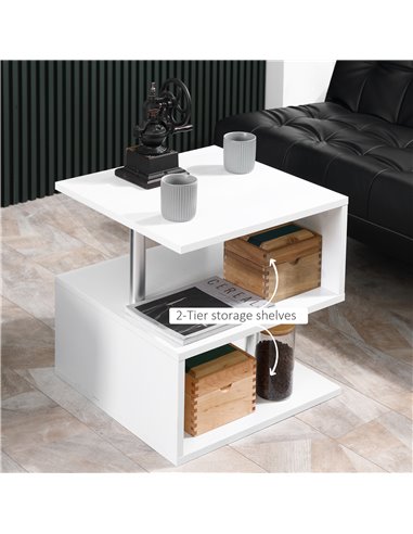 HOMCOM Coffee End Table S shape 2 Tier Storage Shelves Organizer, White