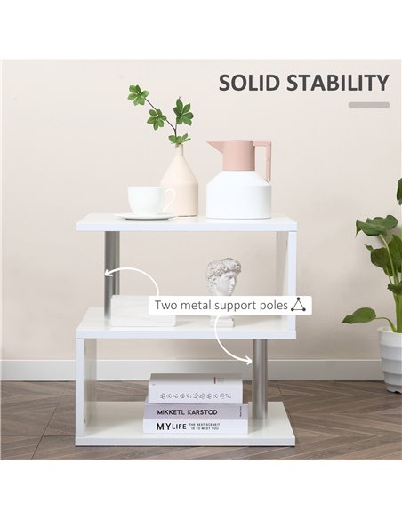 HOMCOM Coffee End Table S shape 2 Tier Storage Shelves Organizer Versatile Home office furniture (White) - pic 24175 | FastDaddyshop