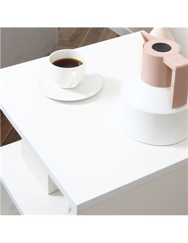 HOMCOM Coffee End Table S shape 2 Tier Storage Shelves Organizer Versatile Home office furniture (White)