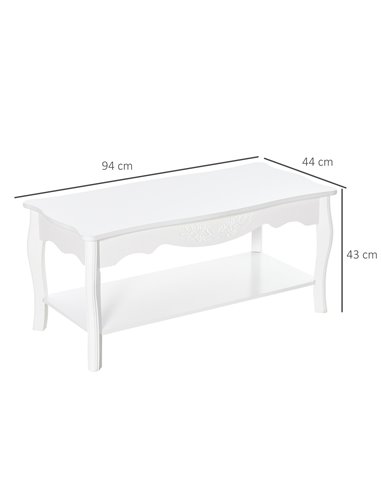 HOMCOM 2 Layer Design Coffee Tea Table with Storage Shelf, White