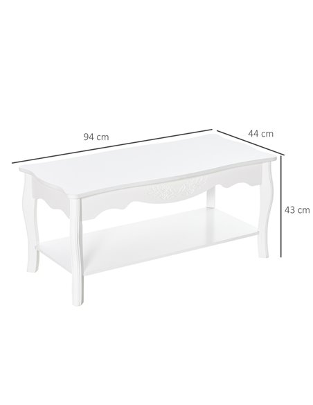 HOMCOM 2 Layer Design Coffee Tea Table with Storage Shelf, White - pic 24182 | FastDaddyshop