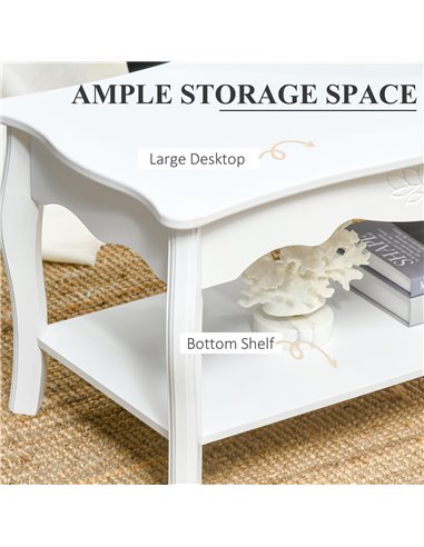 HOMCOM 2 Layer Design Coffee Tea Table with Storage Shelf, White