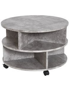 HOMCOM 2 Tier Round Side End Table, Coffee Desk with Divided Shelves, Wheels, Cement colour
