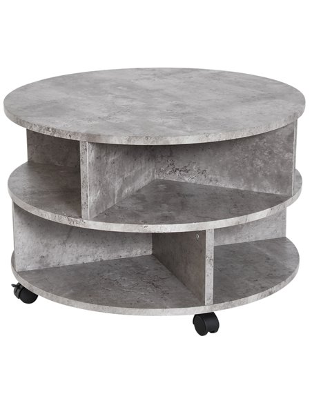 HOMCOM 2 Tier Round Side End Table, Coffee Desk with Divided Shelves, Wheels, Cement colour - pic 24189 | FastDaddyshop
