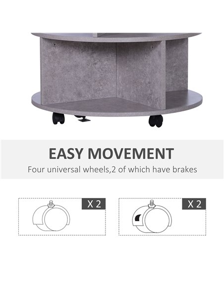HOMCOM 2 Tier Round Side End Table, Coffee Desk with Divided Shelves, Wheels, Cement colour - pic 24193 | FastDaddyshop