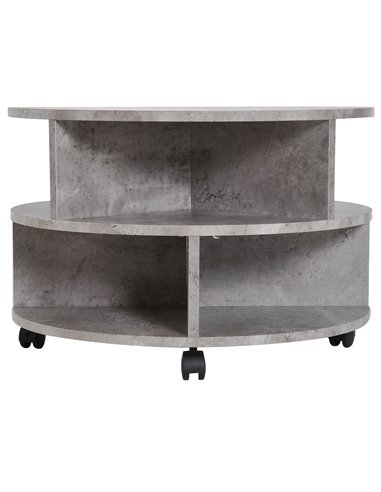 HOMCOM 2 Tier Round Side End Table, Coffee Desk with Divided Shelves, Wheels, Cement colour