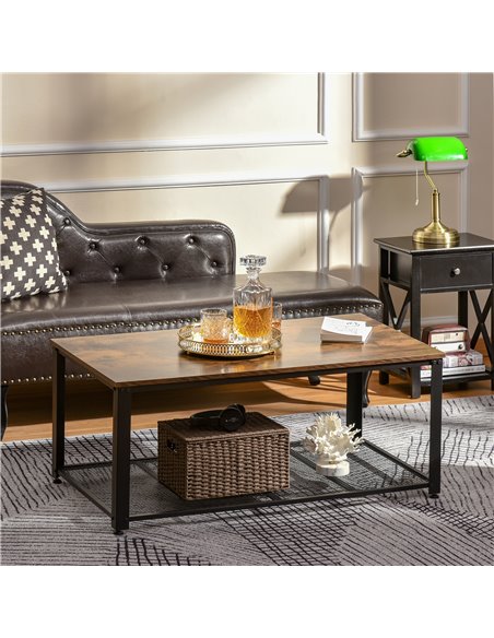 HOMCOM Coffee Cocktail Table Industrial Style with Storage Shelf, Vintage Brown and Black - pic 24208 | FastDaddyshop