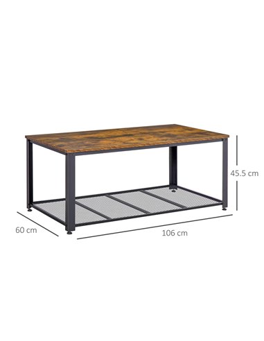 HOMCOM Coffee Cocktail Table Industrial Style with Storage Shelf, Vintage Brown and Black