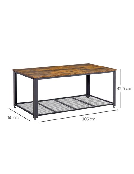 HOMCOM Coffee Cocktail Table Industrial Style with Storage Shelf, Vintage Brown and Black - pic 24209 | FastDaddyshop