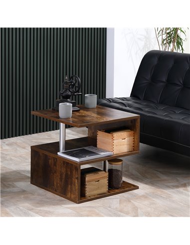 HOMCOM Coffee End Table S shape 2 Tier Storage Shelves Organizer, Natural