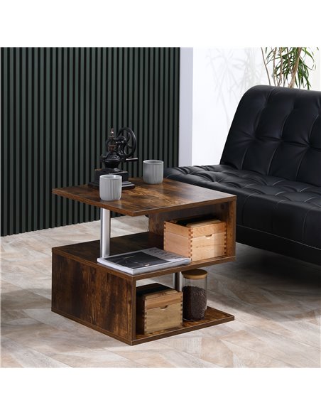 HOMCOM Coffee End Table S shape 2 Tier Storage Shelves Organizer, Natural - pic 24226 | FastDaddyshop