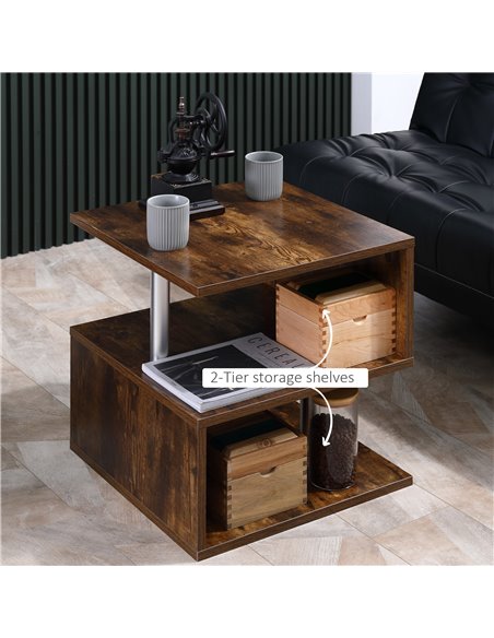 HOMCOM Coffee End Table S shape 2 Tier Storage Shelves Organizer, Natural - pic 24228 | FastDaddyshop