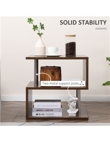 HOMCOM Coffee End Table S shape 2 Tier Storage Shelves Organizer, Natural