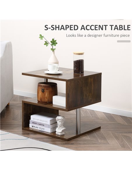 HOMCOM Coffee End Table S shape 2 Tier Storage Shelves Organizer, Natural - pic 24230 | FastDaddyshop