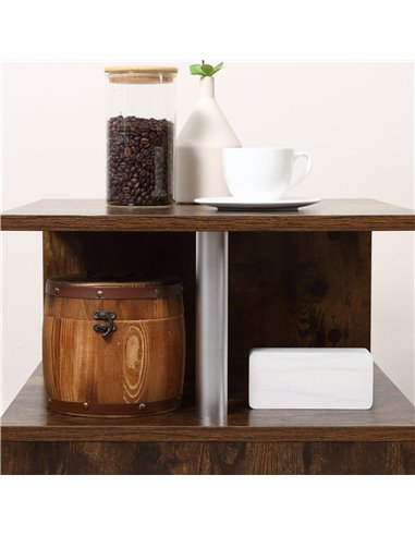 HOMCOM Coffee End Table S shape 2 Tier Storage Shelves Organizer, Natural