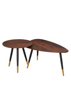 HOMCOM Set of 2 Nesting Coffees End Tables with Vintage Decor, Walnut