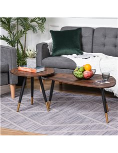 HOMCOM Set of 2 Nesting Coffees End Tables with Vintage Decor, Walnut 2