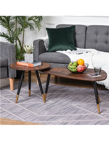 HOMCOM Set of 2 Nesting Coffees End Tables with Vintage Decor, Walnut