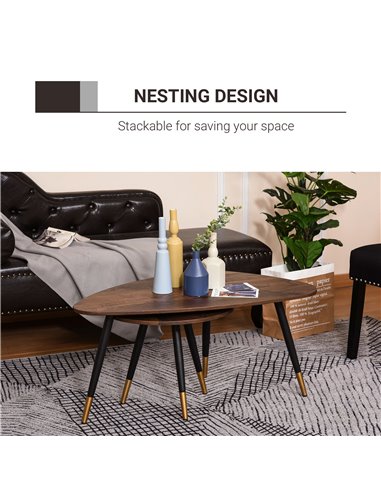 HOMCOM Set of 2 Nesting Coffees End Tables with Vintage Decor, Walnut
